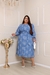 Vestido Midi Crepe Com Bordado e Cinto Azul