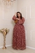 Vestido Longo Tule Com Babado Manga Vinho Marsala
