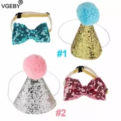 Chapéu Pompom para cães e gatos, roupa de aniversário com lantejoulas (Temos que substituir esse)