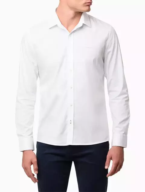 Camisa Manga Longa Regular Lisa Básica Logo No Peito Calvin Klein Jeans Branco CKJM901_0900