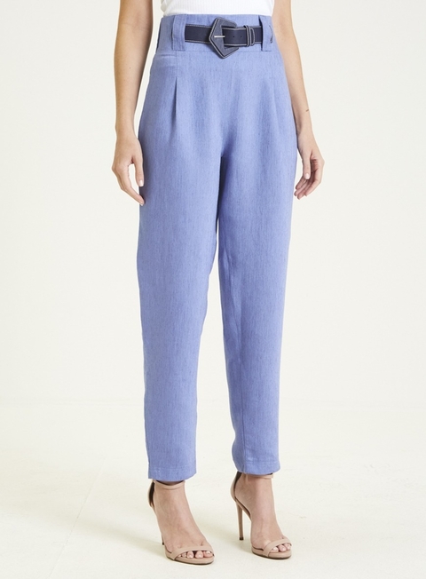 Calça Linho Cintura Alta Azul Marron Colcci 24607116