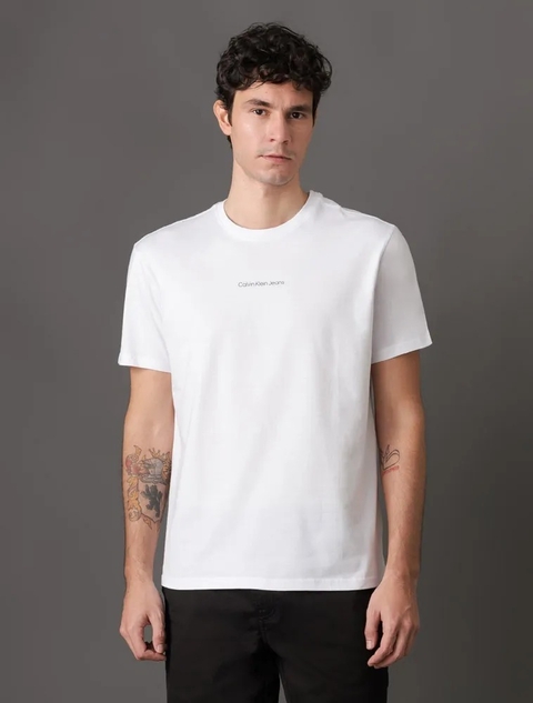 Camiseta Masculina de Algodão Estampa Logo Centralizado Calvin Klein Jeans Branco