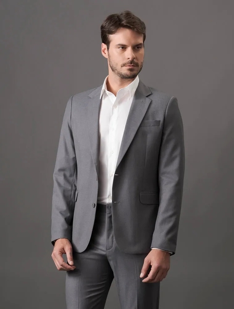 Costume Masculino Essentials Slim Abotoamento Simples Calvin Klein Cinza Médio