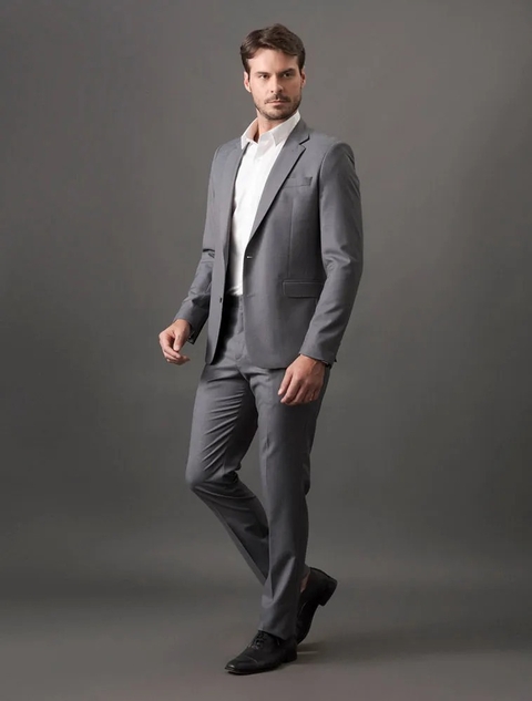 Costume Masculino Essentials Slim Abotoamento Simples Calvin Klein Cinza Médio CKSM01_0968