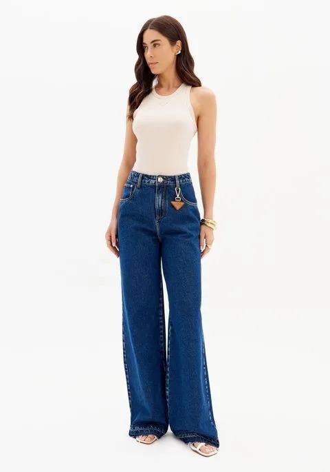 Calça Jeans Com Cintura Super Alta Wide Leg 501CF008366