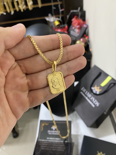 cadeado dupla 2,5 mm-70 cm+placa jesus cristo