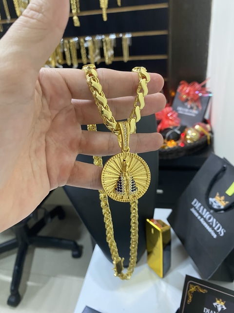 friso s 8 mm+medalha Nossa Senhora cravejado