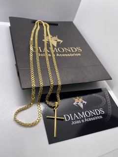 cadeado dupla 2,5 mm+cruz palito - Diamonds Joias 