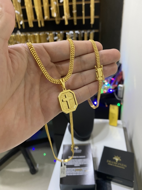 Grumet soldada 5 mm+Pingente Placa Cruz