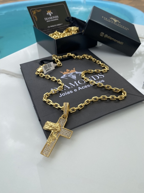 Cadeado 6 mm-60 cm+cruz Jesus cravejado