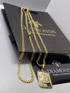 cadeado dupla 2,5 mm-70 cm+placa jesus cristo - Diamonds Joias 