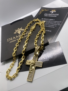 Cadeado 6 mm-60 cm+cruz Jesus cravejado - Diamonds Joias 