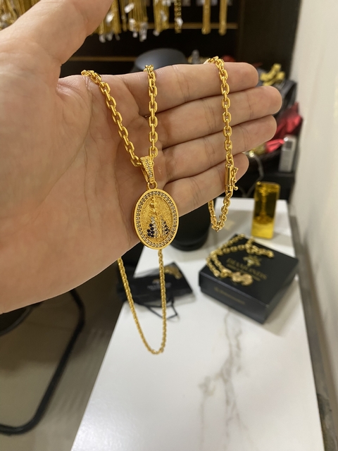 Cadeado 4 mm-60 cm+Medalha Nossa Senhora cravejada