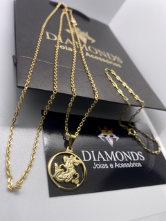 cadeado 1 mm-70 cm+Medalha São Jorge - Diamonds Joias 