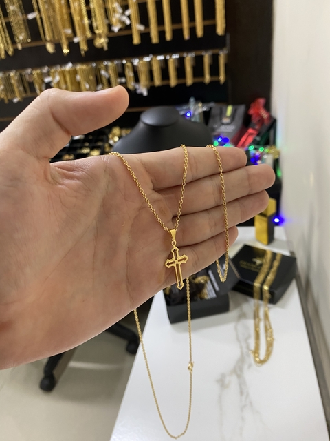 cadeado 1 mm-70 cm+Cruz vazada (GANHE A PULSEIRA DE BRINDE)