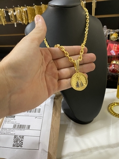 cadeado 6 mm-60 cm+Medalha Nossa Senhora cravejado