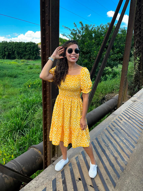 vestido lastex floral midi