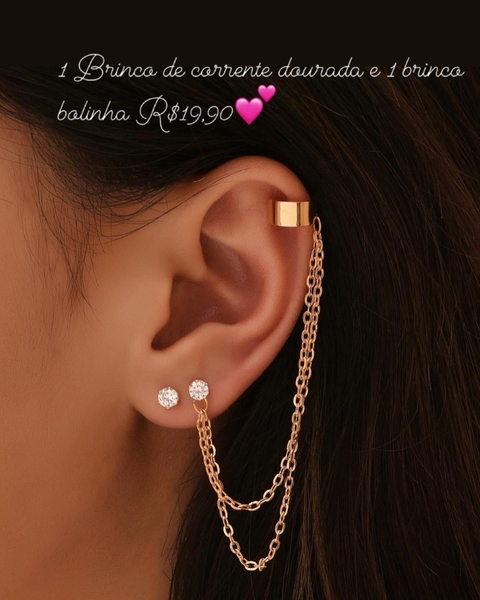 1 brinco de corrente e 1 brinco de bolinha