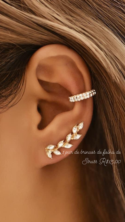 1 par de brincos de folha de strass