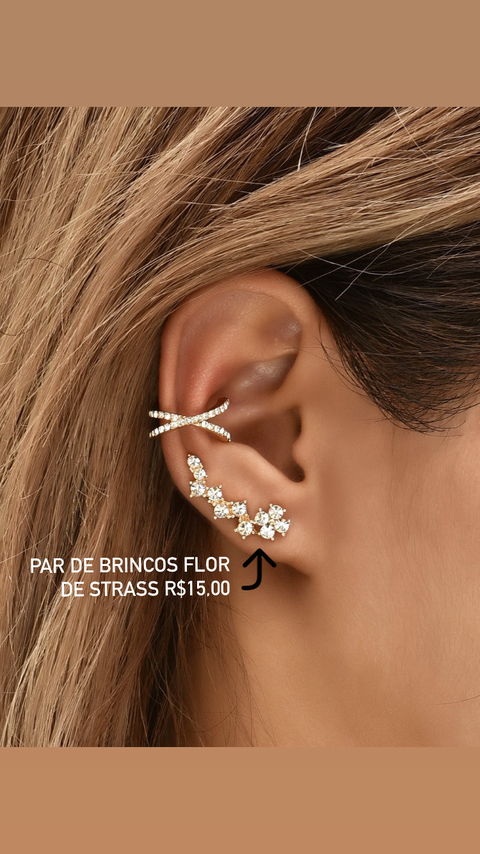 Par de brincos flor de Strass