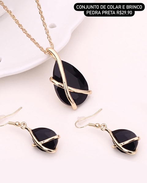 Conjunto de Colar e Brinco Pedra Preta