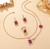 Conjunto de Colar, Pulseira, Brincos e Anel de Pedra Rosa na internet