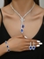 Conjunto de Colar, Pulseira, e Brincos Prata e Azul