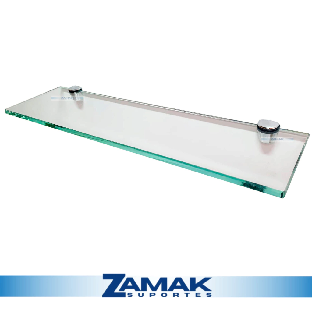 Prateleira de Vidro com Suporte Mini Fênix Cromado para Porta Shampoo / Decorativa 10cm X 40cm X 8mm
