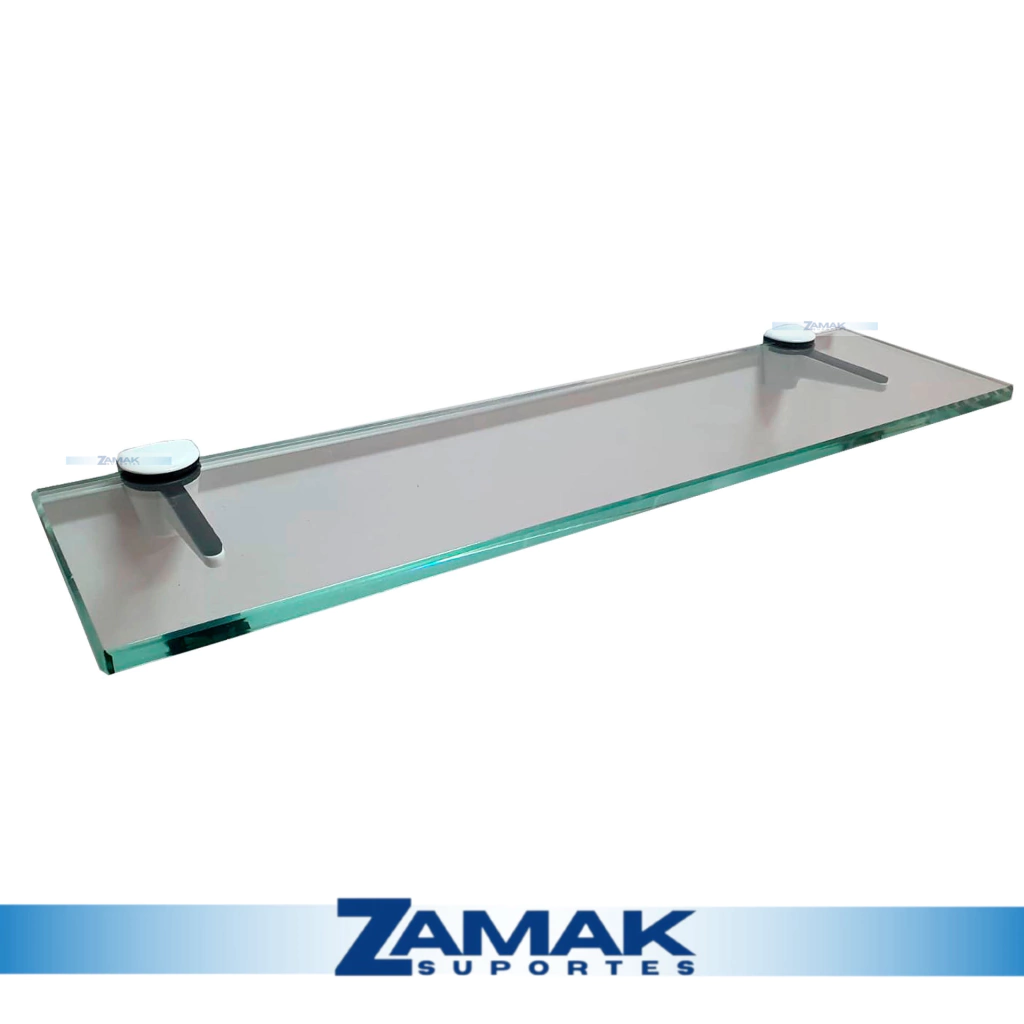 Prateleira de Vidro com Fênix Branco para Porta Shampoo / Decorativa 10cm X 40cm X 8mm