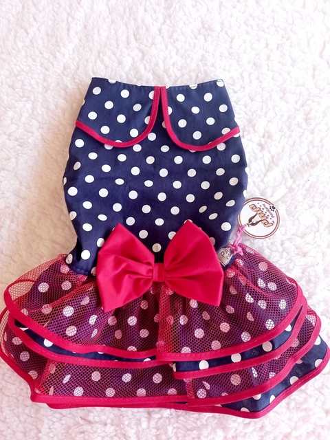 Vestido Poá Azul Marinho