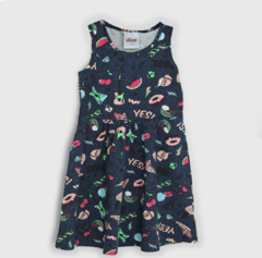 Vestido Elian Infantil  Estampado Azul-Marinho