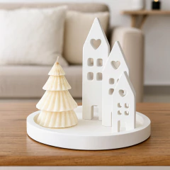 Kit Vila Natalinal em Gesso com Vela Aromática com 5 Peças - Gokai Artes e Alquimia Natural