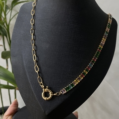 Choker Baguete Riviera Colorida Fecho Boia Banhado a Ouro - comprar online