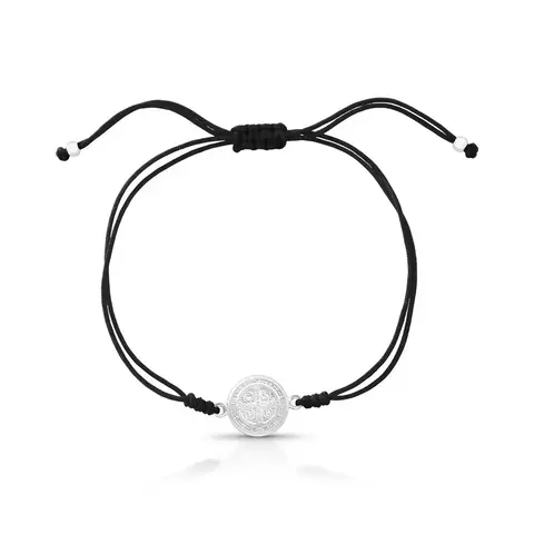 PULSEIRA REGULÁVEL EM FIO ENCERADO SÃO BENTO PRATA RODINADA