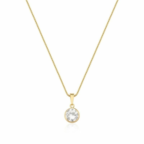 CORRENTE COM PINGENTE PONTO DE LUZ FOLHEADO A OURO