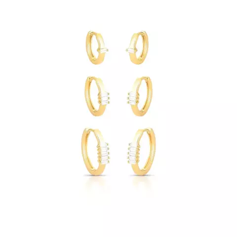 TRIO DE ARGOLAS REDONDAS COM CRISTAIS