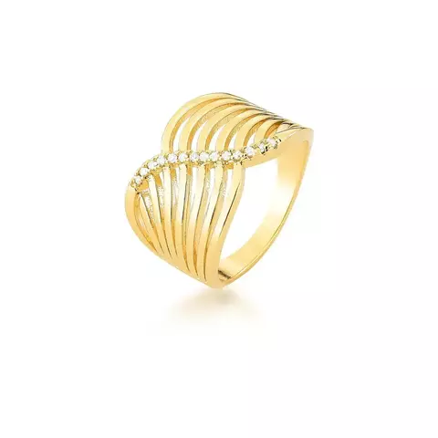 ANEL CURVO VAZADO E ZIRCÔNIAS BANHADO A OURO