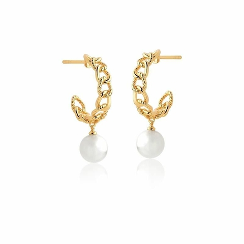 MEIA ARGOLA DE ELOS LISOS E PÉROLA BANHADA A OURO