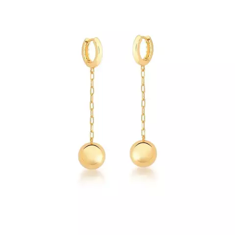 ARGOLA COM PÊNDULO DE ESFERA LISA BANHADO A OURO