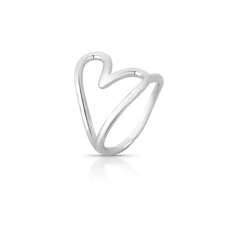 ANEL DE CORAÇÃO VAZADO EM PRATA RODINADA