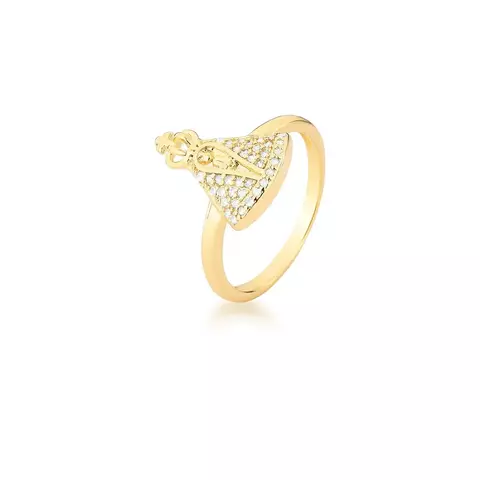 ANEL DE NOSSA SENHORA DE APARECIDA CRAVEJADO BANHADO A OURO