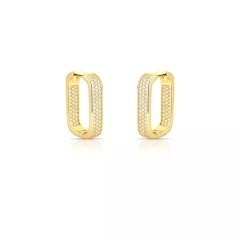 ARGOLA RETANGULAR CRAVEJADA COM ZIRCÔNIA BANHADA A OURO