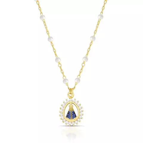 COLAR COM IMAGEM NOSSA SENHORA APARECIDA COM PÉROLAS E ZIRCÔNIAS