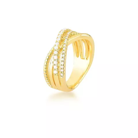 ANEL COM GRANULAÇÕES E ZIRCÔNIAS BANHADO A OURO