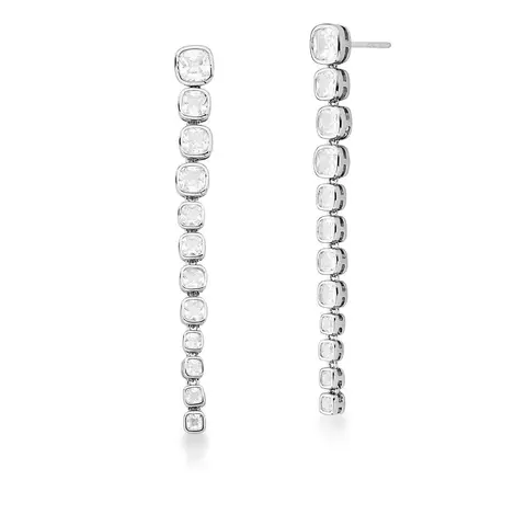 BRINCO PÊNDULO CRISTAIS BRANCOS QUADRADOS BANHADO A RÓDIO