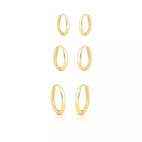 TRIO DE ARGOLAS LISAS E OVAIS BANHADAS A OURO