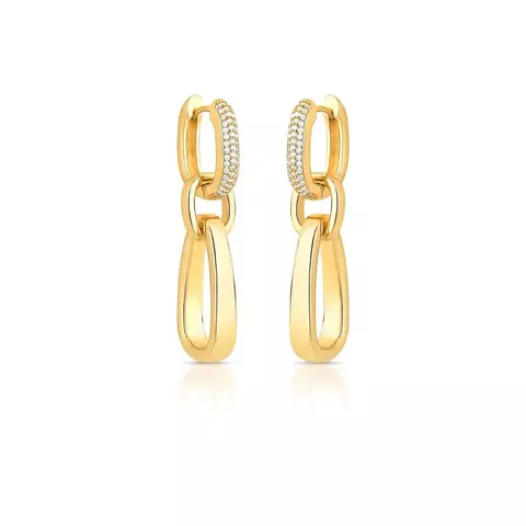 ARGOLA 2 EM 1 COM GOTA VAZADA EM PÊNDULO E ZIRCÔNIAS BANHADA A OURO