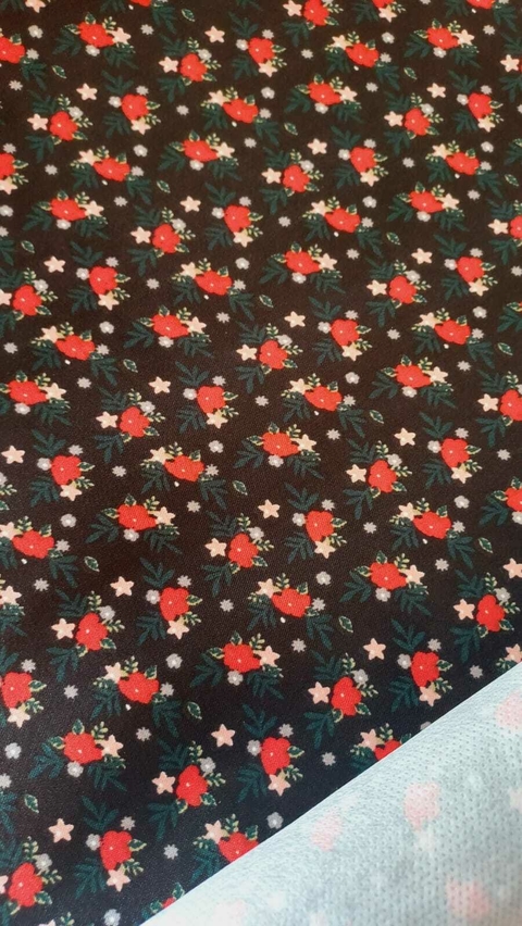 CETIM DUBLADO - FLORAL FUNDO PRETO