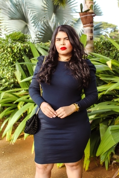 Vestido PLUS manga princesa longa gola redonda - NK MODAS