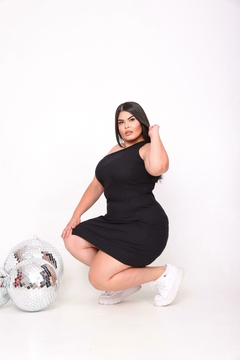 vestido plus nula manga com fenda frontal - NK MODAS